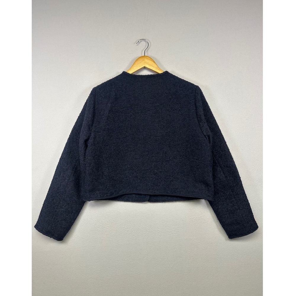 Old Money Free Assembly Womens L Navy Boucle Crew Neck Gold Button Crop Jacket - Picture 2 of 12